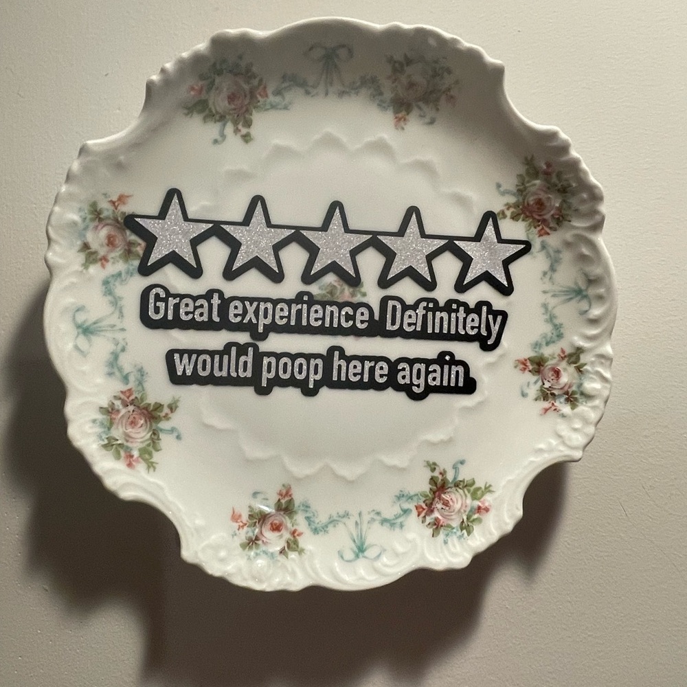 Decorative Plate with Floral Design and Humorous Text